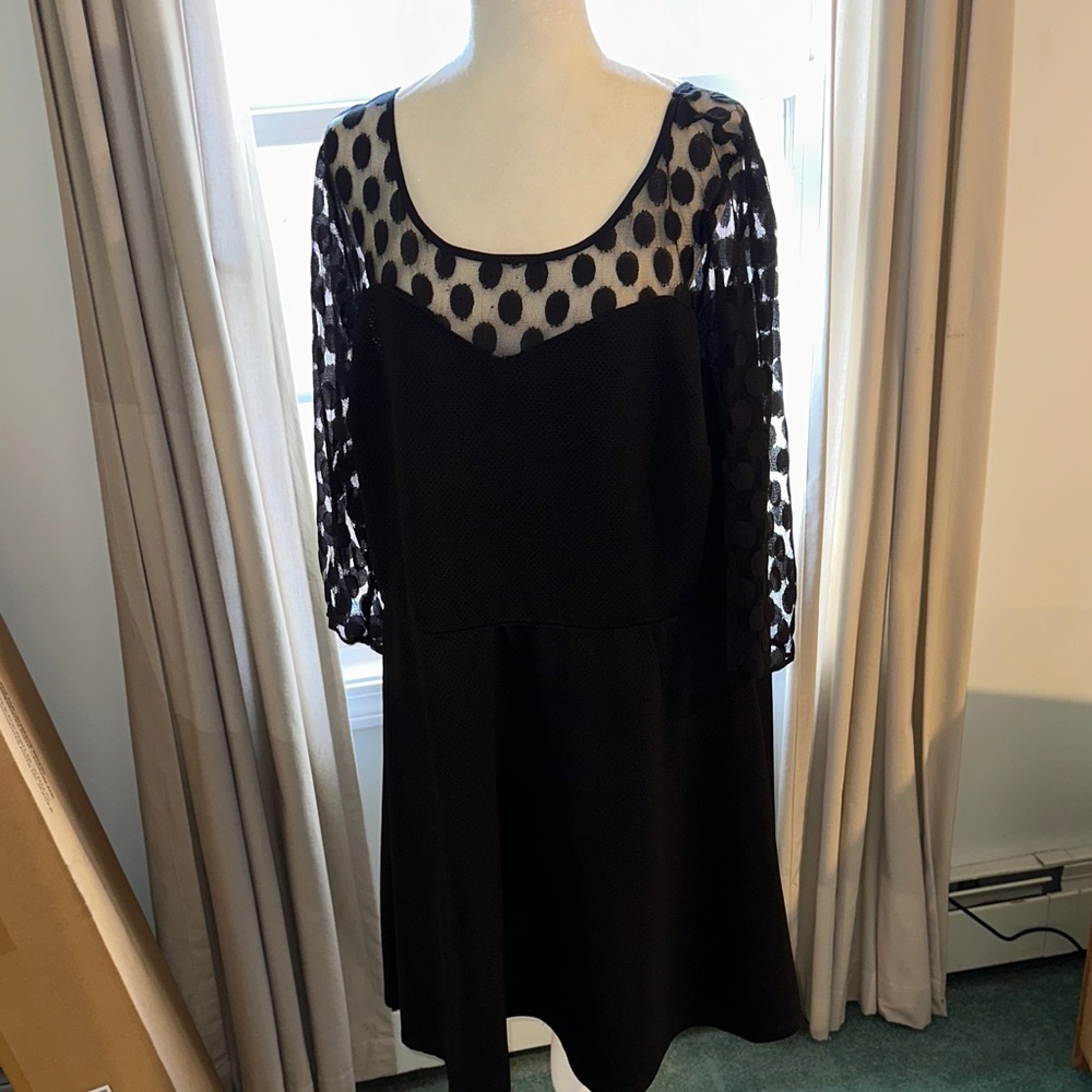 Love Squared Black Dress with Sheer Polka Dot Sleeves